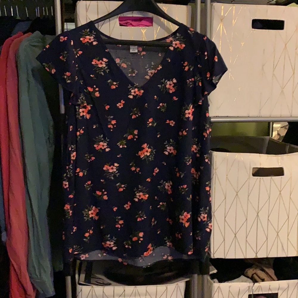 Old Navy Women’s Flutter Sleeve Top Navy Floral L